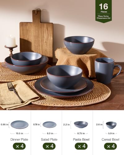 Venus Stoneware Dinnerware Sets with Pasta Bowls (Charcoal / Serves 4 (16pc w/ Pasta Bowl))