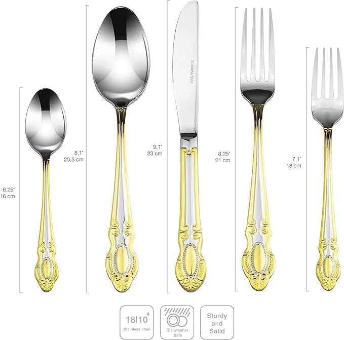 75-Pc Luxury Flatware Set for 12 w/Storage Case 24K Gold Premium Dining Cutlery Service - 18/10 Surgical Stainless Steel Silverware Hostess Serving Set in a Chest
