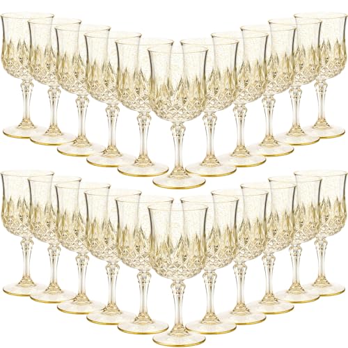 48 Pcs 7oz Plastic Vintage Wine Glasses Drinking Goblets Unbreakable Crystal Water Glassware Reusable Diamond Champagne Flutes Cups for Wedding Banquet Birthday Party Supplies (48 Count)