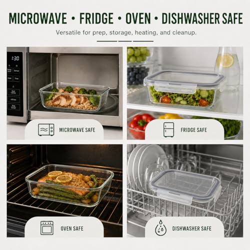 5 Pack 36oz Borosilicate Glass Food Storage Containers Set with Lids (clear)