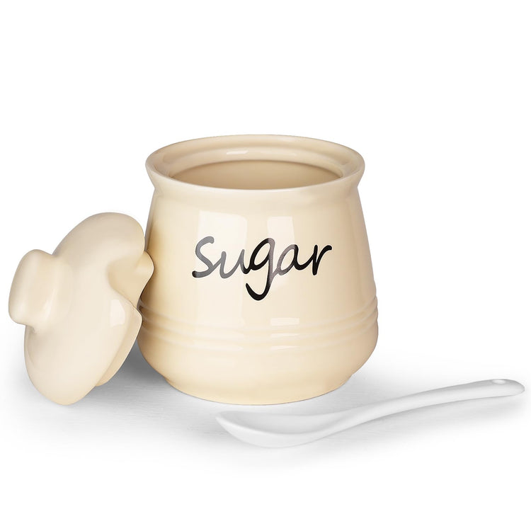 12oz Ceramic Sugar Bowl with Lid and Spoon