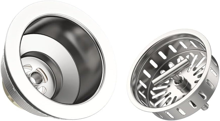 KONE 3-1/2 Inch Kitchen Sink Drain Strainer Assembly Made by All Stainless Steel with Strainer Basket/Drain Stopper, Replacement for Standard Commercial Drains