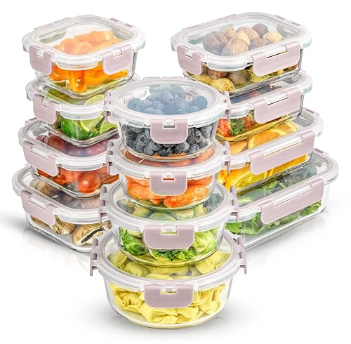 24pc Borosilicate Glass Storage Containers with Lids (Color Blushy Pink)