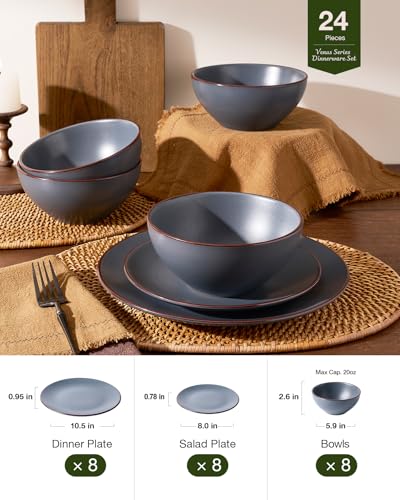 Venus Plates and Bowls Sets with Rim (Charcoal / Serves 8 (24pc))