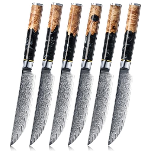 SENKEN Damascus Steak Knife Set (6 Count)