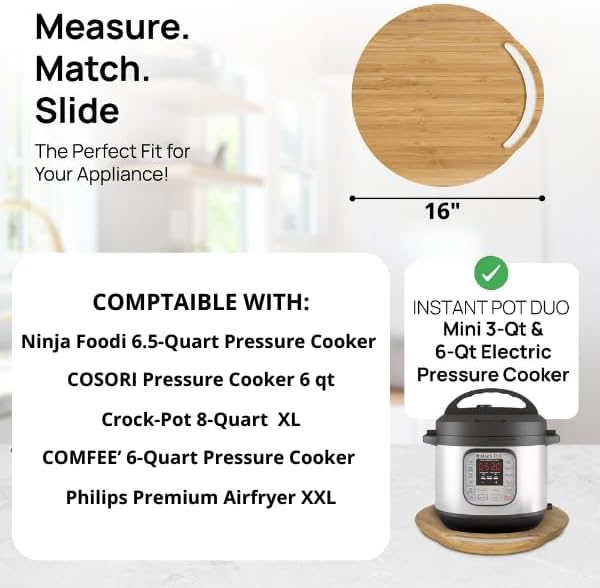 Ibyx Elegant Round Sliding Tray for Your Pressure Cooker, Air Fryer & Heavy Kitchen Appliances - Sturdy, Slides Easily from Under The Cabinet (Black, 16β)