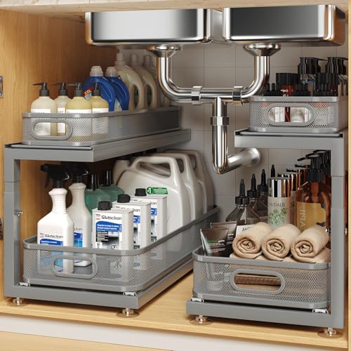 2 Pack 21.3 IN Depth Under Sink Organizer With Next (Gun Gray / 2 Pack-21.3"Dx11.8"-16.5"H)