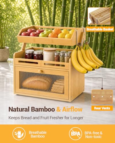 Bread Box for Kitchen Countertop (Bamboo)