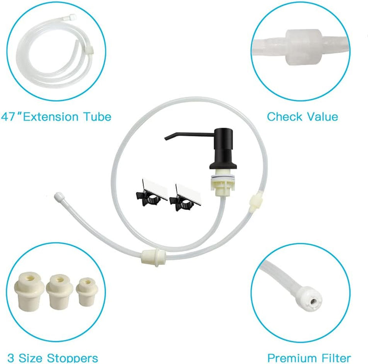 Dish Soap Dispenser for Kitchen Sink, Countertop Sink Soap Dispenser Water Pump with 47” No-Spill Extension Tube Kit Design for Kitchen Bathroom, Easy to Press, No More Refills (Black)
