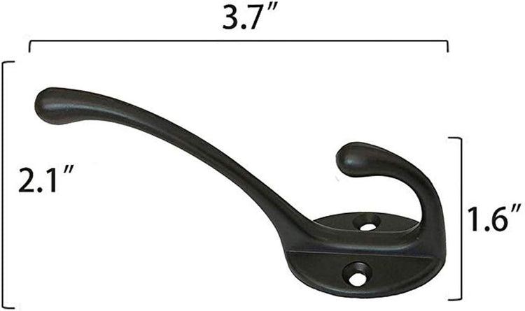 IBosins 10 Pack Heavy Duty Dual Coat Hooks Wall Mounted with 40 Screws Retro Double Hooks Utility Black No Rust Hooks for Coat, Scarf, Bag, Towel, Key, Cap, Cup, Hat (Black)