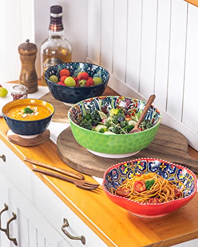 Large Salad Bowl Sets for Serving Pho (Green+Yellow / 48 Oz)