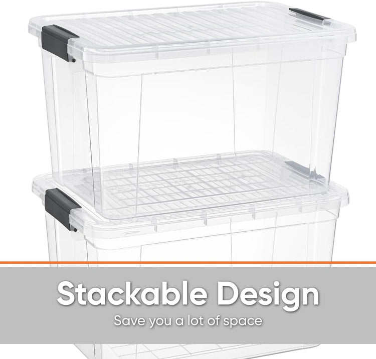 Superio Storage Bins with Lids, Clear Plastic Containers for Organizing, Stackable Totes, BPA Free, Odor Free, Organizer Boxes for Home, and Dorm (2 Pack, 14.25 Qt)