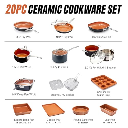 20 Pc Pots and Pans Set Non Stick Ceramic Cookware (20 Count)