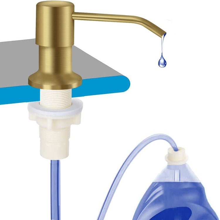 Dish Soap Dispenser for Kitchen Sink, Countertop Sink Soap Dispenser Water Pump with 47” No-Spill Extension Tube Kit Design for Kitchen Bathroom, Easy to Press, No More Refills (Golden)