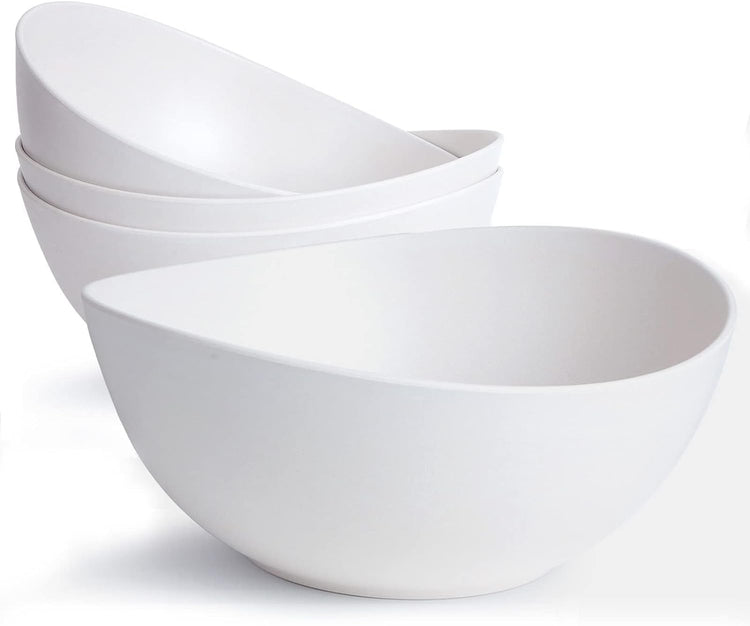 9.6'' Serving Bowls, 84oz Bamboo Fiber Salad Bowl Set of 4, Deep Serving Bowls Set, Large Oval Individual Bowls for Eating Salad/Pasta/Cereal/Pho, Ideal for Home & Restaurant (Matte White)