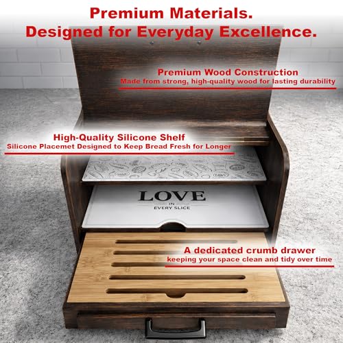 Premium FULLY ASSEMBLED Rustic Bread Box (Brown)