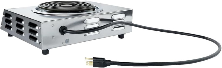 Cadco CSR-3T 14" Electric Portable Countertop Hi-Power Hot Plate w/One Tubular Burner for Restaurant Hotel Food Truck Concession Kiosk, Stainless Steel, 120v