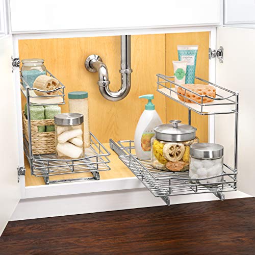 Pull Out Under Sink Kitchen Cabinet Organizer (11.5"W x 21"D Chrome)