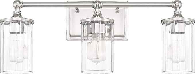 Capital Lighting 120731PN-423 Camden Clear Beveled Glass Bath Vanity Wall Mount, 3-Light 300 Total Watts, 9" H x 24" W, Polished Nickel