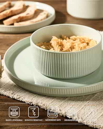 Stoneware Dinnerware Set with Pasta Bowls (24 Count)