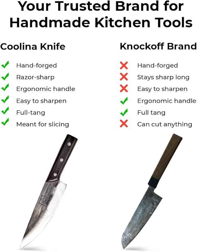 COOLINA Altomino Tungsten Steel Slicing Knife, 7.1-in Japanese Traditional Chef, Forged Hammered Kitchen Knife, Outdoor Cooking Hunting Survival Knives