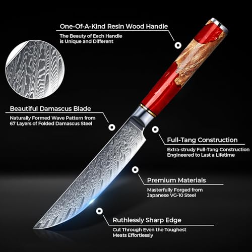 SENKEN Damascus Steak Knife Set (6 Count)