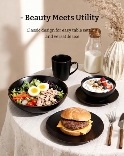 Venus Dinnerware Sets with Mugs (Black / Serves 6 (24pc w/ Mug))