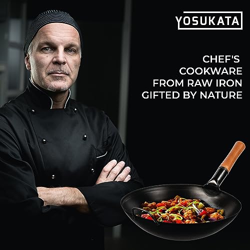 14" Black Carbon Steel Wok with Round Bottom