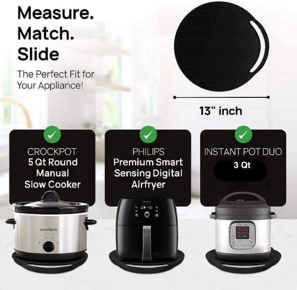 Ibyx Elegant Round Sliding Tray for Your Pressure Cooker, Air Fryer & Heavy Kitchen Appliances - Sturdy, Slides Easily from Under The Cabinet (Black, 13β)