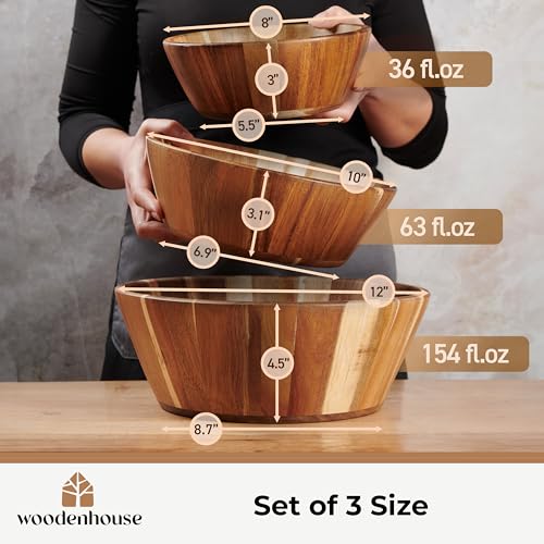 Wooden Salad Bowl Set of 3 (Round / 3 Piece)