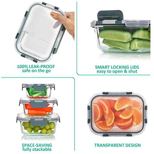 24 Pieces Glass Food Storage Containers Set (Gray / 12 Pack)