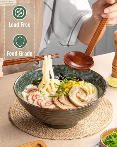 Large Japanese Ramen Bowl Set of 4 (Greee-4 Bowl Set)