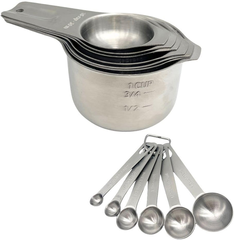 Stainless Steel Measuring Cups and Measuring Spoons Set with Circular Connector,Kitchen Measuring Spoons and Cups,kitchen tool for cooking and baking(13 Piece Set)
