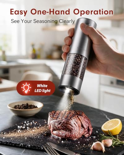 Larger Capacity Rechargeable Electric Salt and Pepper Grinder Set (Silver)