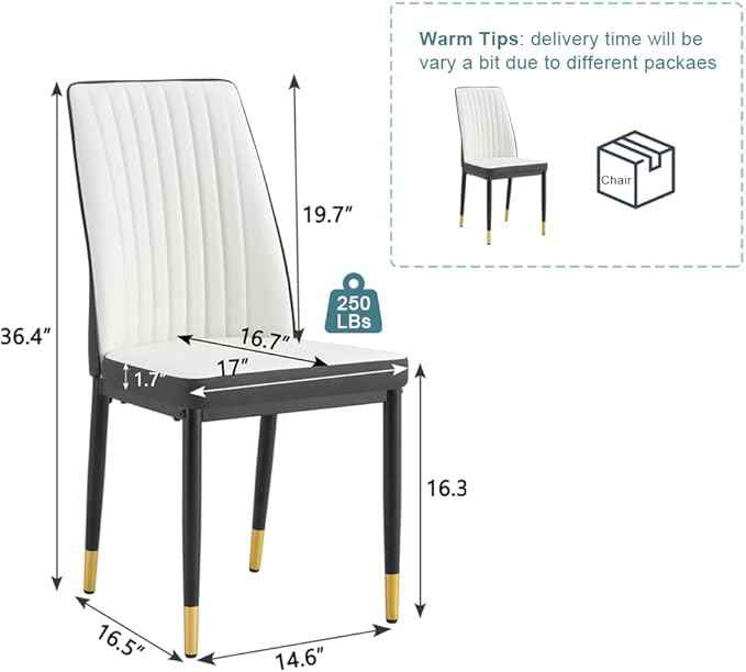 Modern Dining Chairs Set - Off-White PU Leather Armless Chairs with Metal Legs for Dinner Room, Office, Waiting Room (Set of 4)