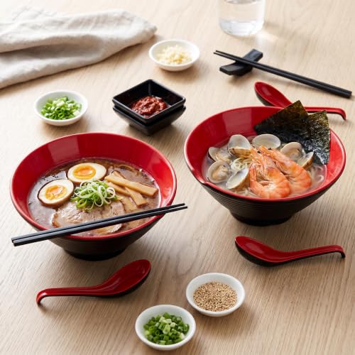 Unbreakable Melamine Ramen Bowl Set (2 piece set) (Red-Black / Set-2)
