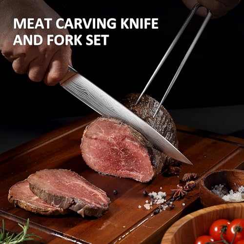 Japanese Carving Knife and Fork Set with Ergonomic Rosewood Handle (2 Count)