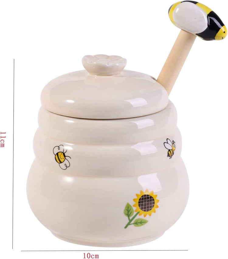 Ceramic Honey Jar With Wooden Honey Dipper