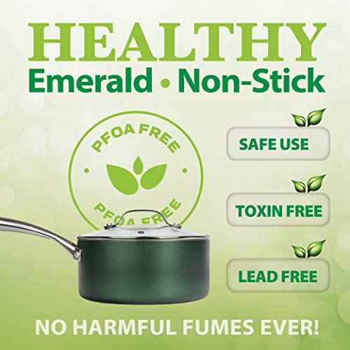 Diamond Granite Stone Classic Emerald Pots and Pans Set with Ultra Nonstick Durable Mineral & Diamond Tripple Coated Surface