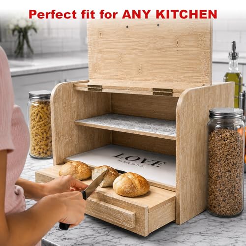 Premium FULLY ASSEMBLED Bamboo Bread Box (Bamboo)