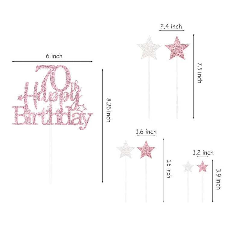 Rose Gold 70th Birthday Cake Topper (7 Count)