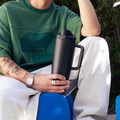 FreeSip Tumbler Insulated Stainless Steel Water Bottle with Built (Denim / 40 Ounces)
