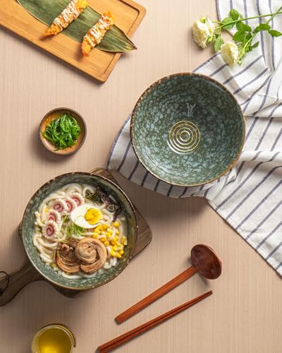 Large Japanese Ramen Bowl Set of 4 (Greee-4 Bowl Set)