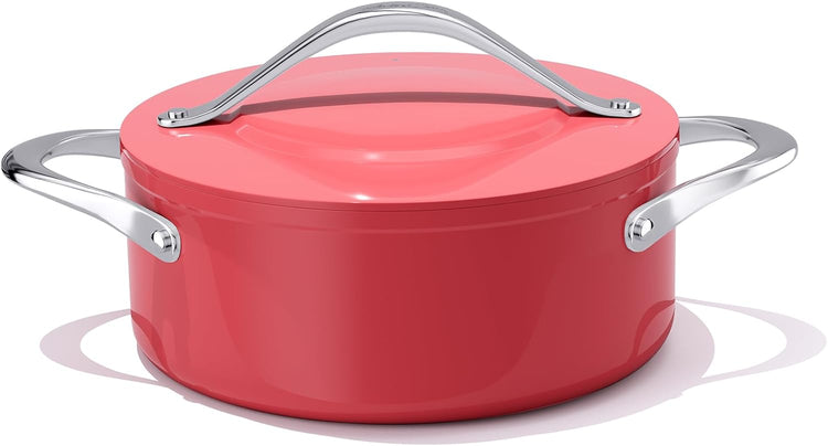 Stock Pot 4.5qt Dutch Oven with Lid (9.5") Nonstick Ceramic Coated Non-Toxic PFAS-Free Even Heat Distribution for Braising, Baking Bread & Soups, Compatible for All Cooktops(Induction/Gas/Electric) Oven Safe to 500ยฐF (Fusion Red)