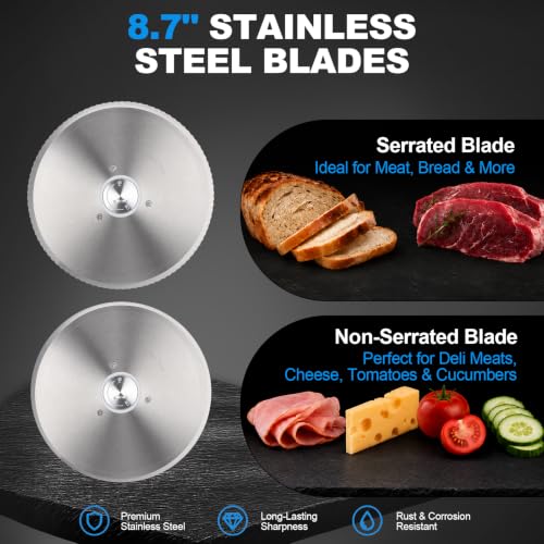 Meat Slicer 110V Electric Home Meat Slicer with 2 Removable 9''Stainless Steel Blades (Silver)