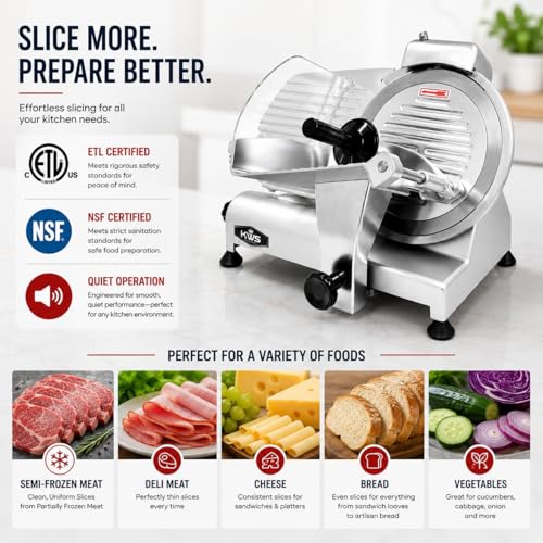 10" Electric Meat Slicer with Bread Slicing Attachment (Stainless Steel)