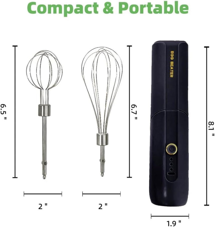 Cordless Hand Mixer, Foldable Design Handheld Electric Whisk with 3 Speed Modes, Hand Held Egg Beater with 2 Detachable Stir Whisks (Black)