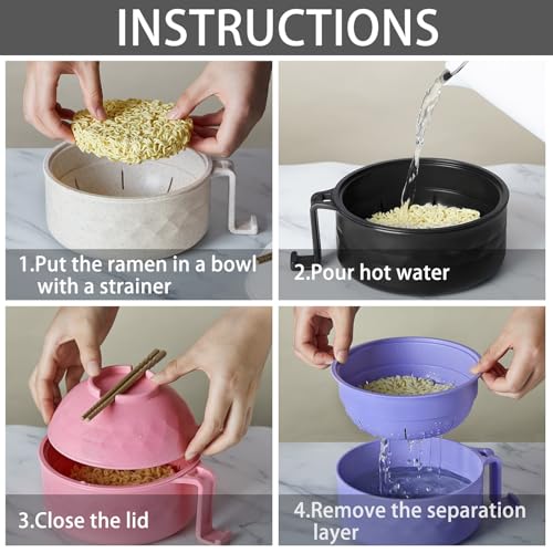 8 Sets Microwave Ramen Bowl with Utensils Bulk (Multicolor)