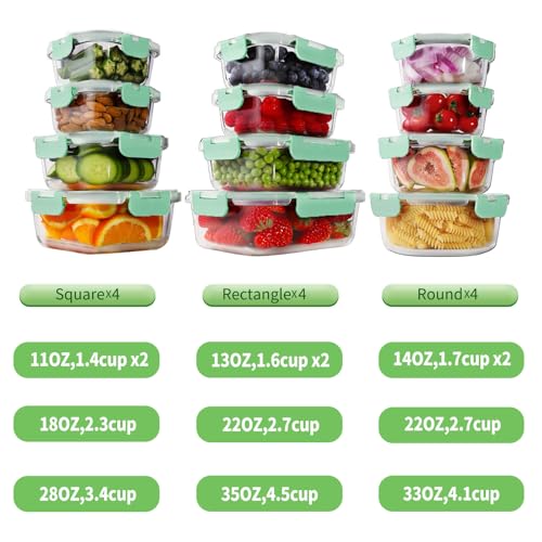 24pc Glass Food Storage Containers with Lids (Blue / 12 Pack)