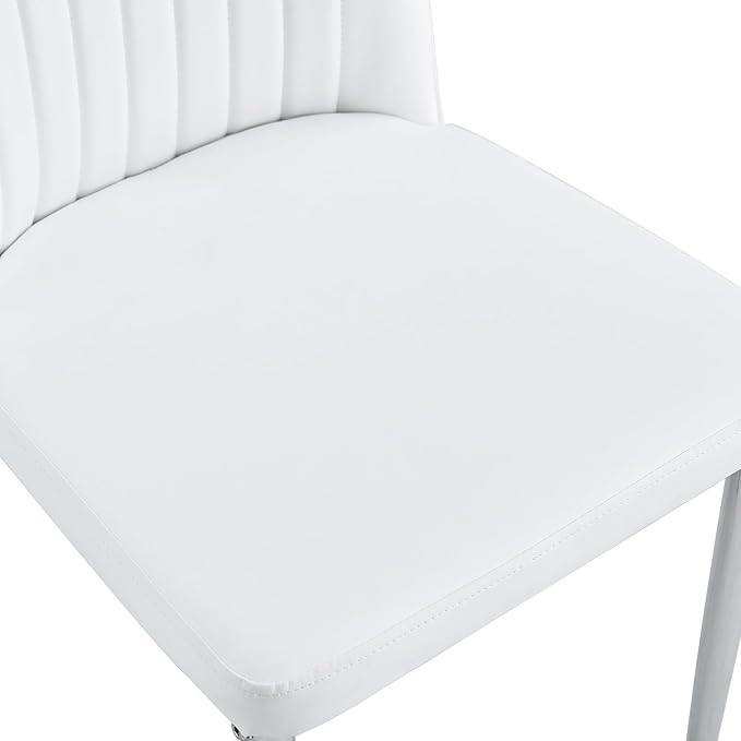 White Modern Dining Chairs Set of 6 PU Leather Armless Upholstered Chair for Dinner Room, Waiting Room